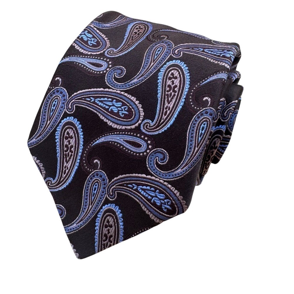 Ike Behar Brown, Blue, and Coral Paisley Silk Tie, EUC